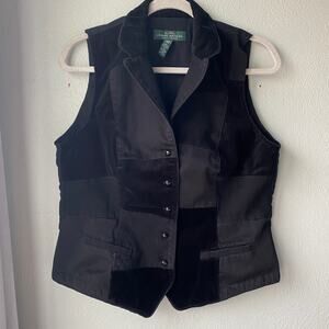 Lauren Ralph Lauren Black Velvet Denim Patchwork Vest Womens Size L